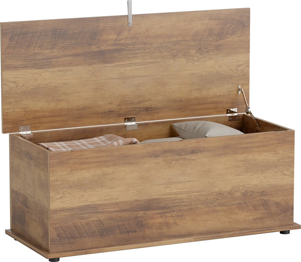 Caixa de arrumação 100 x 40 x 40 cm, banco com tampa rebatível e dobradiças de segurança, castanho