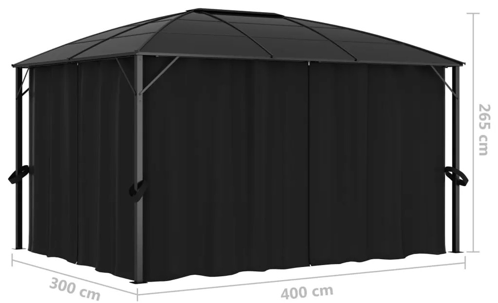 Gazebo com cortinas 400x300x265 cm antracite
