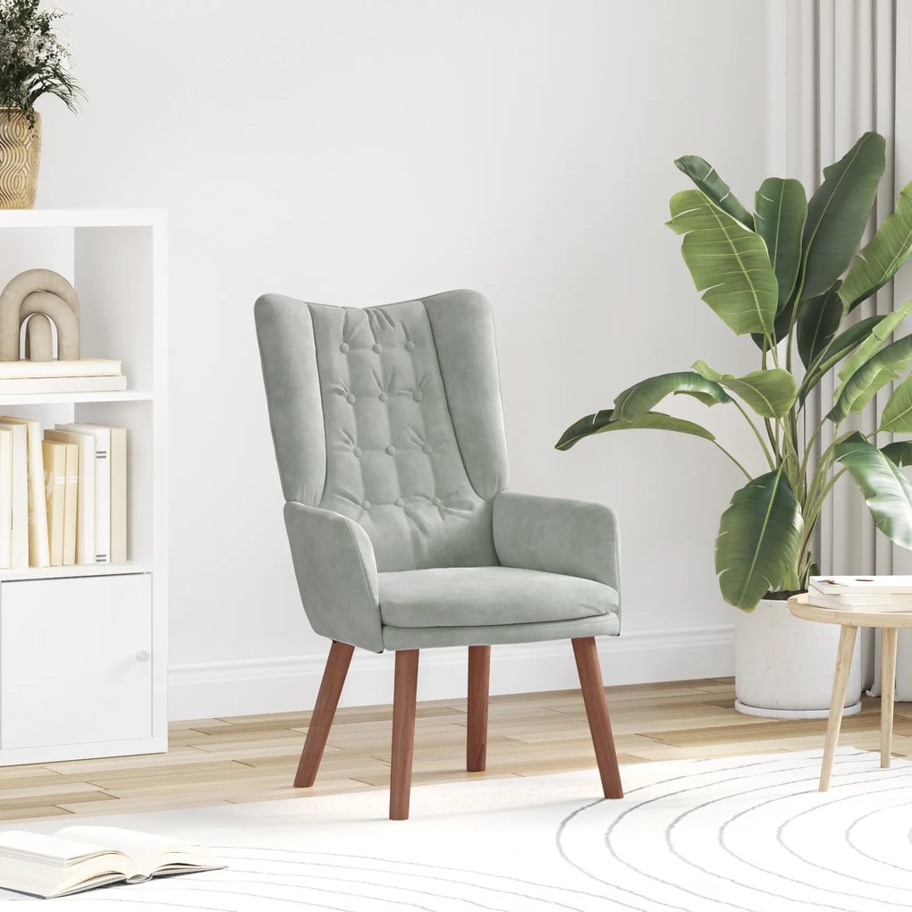Poltrona Relaxante vidaXL em Veludo Cinza Claro