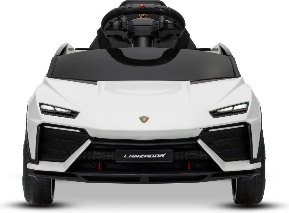 Carro elétrico para crianças Lamborghini Lanzador 12V com licença, bateria de lítio, luzes LED, controle remoto Branco