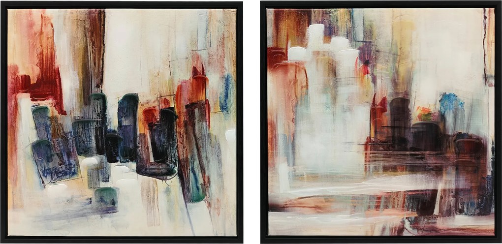 Quadros em Tela Abstractos 40x40 cm 2 Peças Quadros de Arte de Parede Emoldurados Decoração Moderna Multicolor