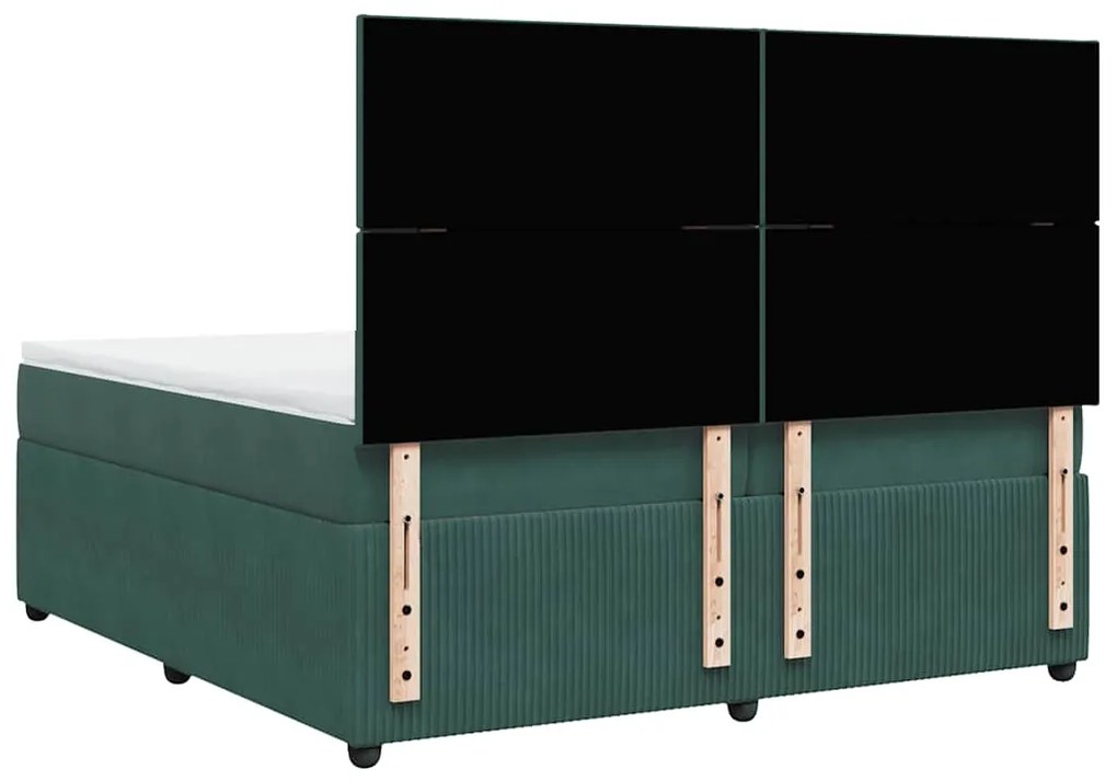 Cama com molas/colchão 200x200 cm veludo verde-escuro