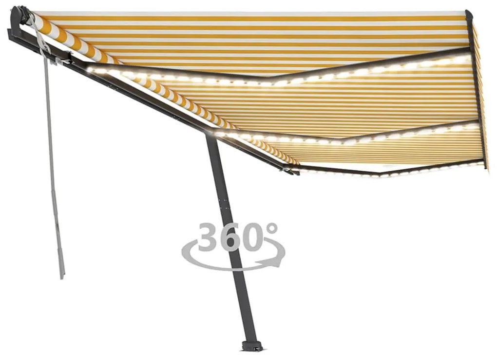 Toldo retrátil manual com LED 600x350 cm amarelo e branco