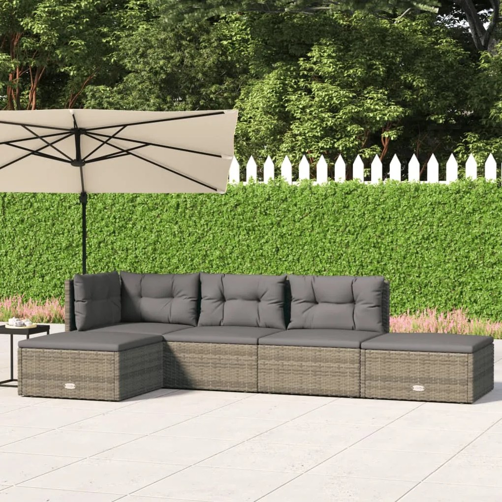 vidaXL 5 pcs conjunto lounge de jardim c/ almofadões vime PE cinzento