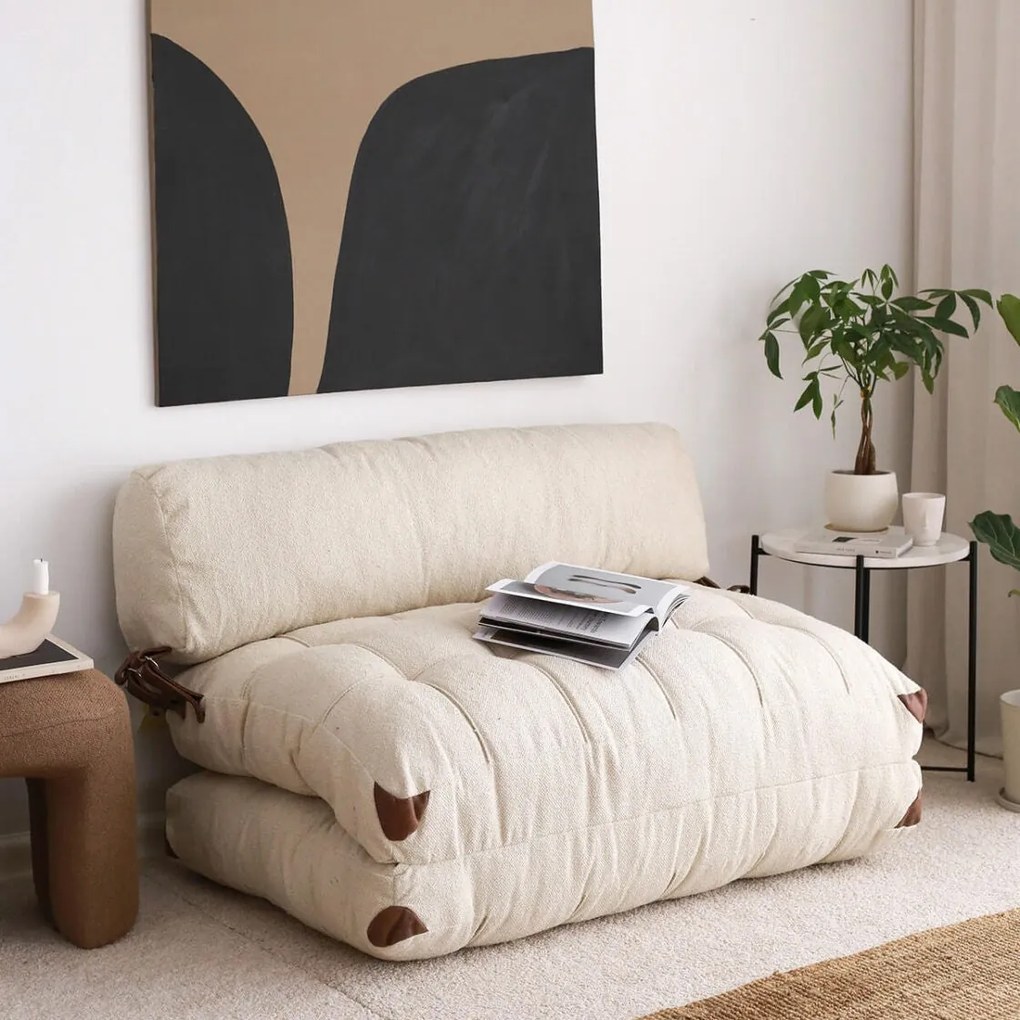 Sofá-Cama 2 Lugares Fold – Creme – 120x79 cm