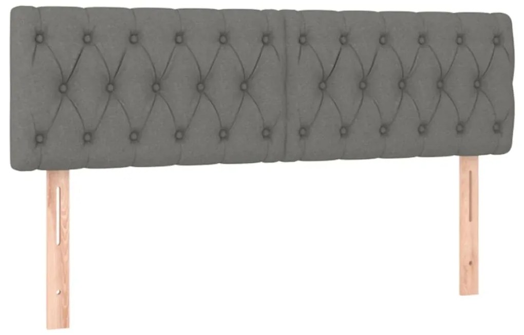 Cabeceira de cama c/luzes LED tecido 160x7x78/88cm cinza-escuro