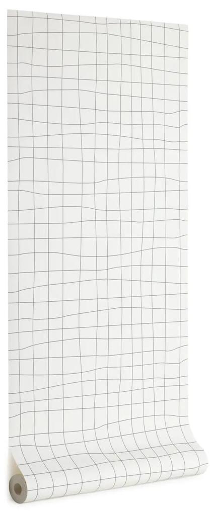 Kave Home - Papel de parede Saori branco com estampado de quadrados cinza 10 x 0,53 m FSC MIX Credit