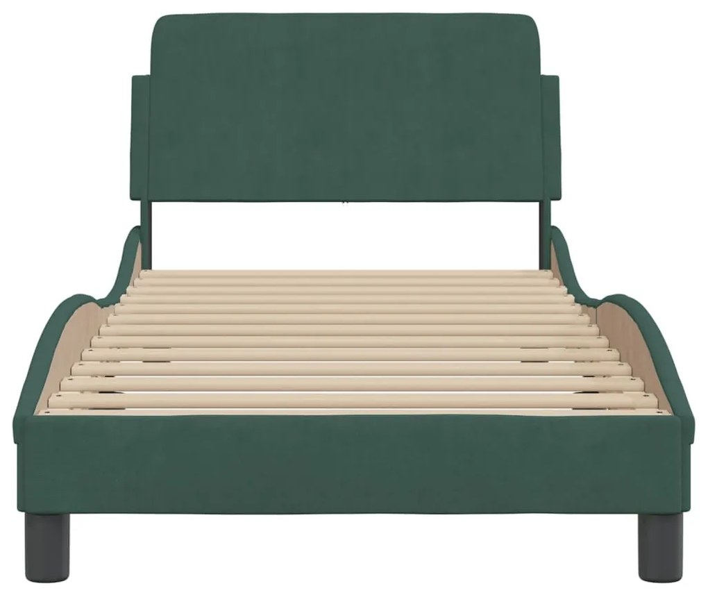 Estrutura de cama sem colchão 80x200 cm veludo verde-escuro