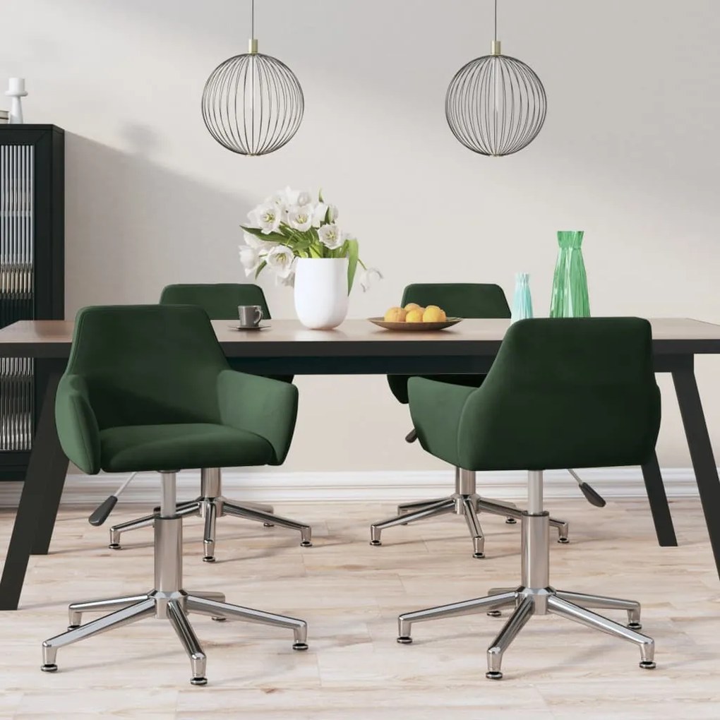 vidaXL Cadeiras de jantar giratórias 4 pcs veludo verde-escuro