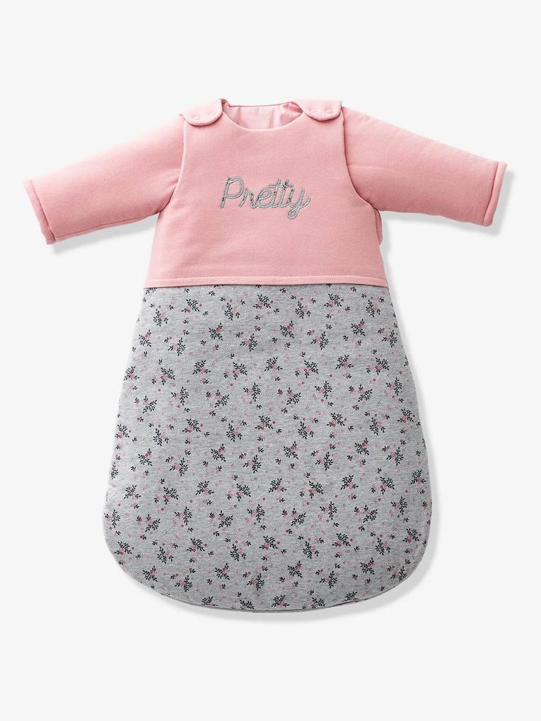 Saco de bebé com mangas amovíveis, Pretty Baby rosa medio liso com motivo
