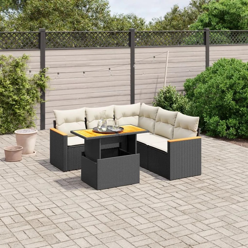 vidaXL 6 pcs conjunto sofás de jardim c/ almofadões vime PE preto