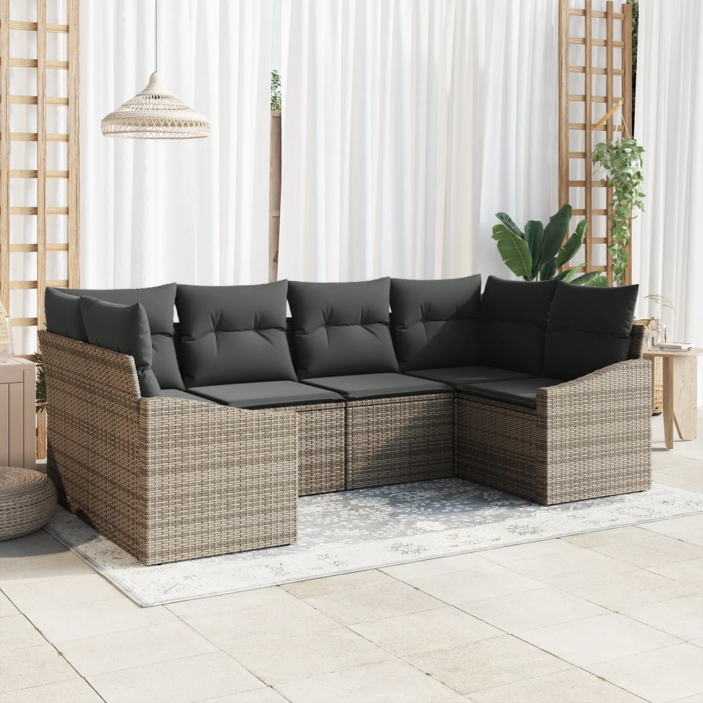 Conjunto de Sofá de Jardim com 6 Peças e Almofadas Cinza Rattan Sintét