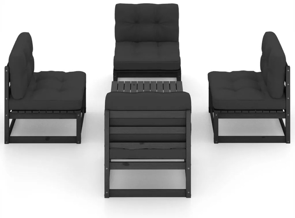 5 pcs conjunto lounge de jardim c/ almofadões pinho maciço