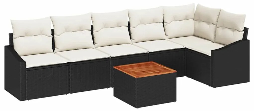 Conjunto de Sofá de Jardim de 7 Peças com Almofadas Pretas em Rattan d