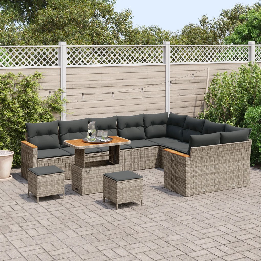Conjunto de Sofá de Jardim vidaXL de 12 Peças com Almofadas Cinza Ratt