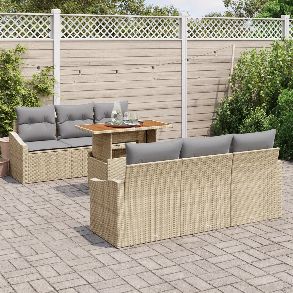 Conjunto de Sofá de Jardim de 7 Peças com Almofadas Bege em Rattan Sin