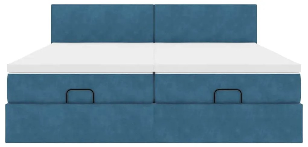 Estrutura de cama otomana com colchão azul escuro Veludo