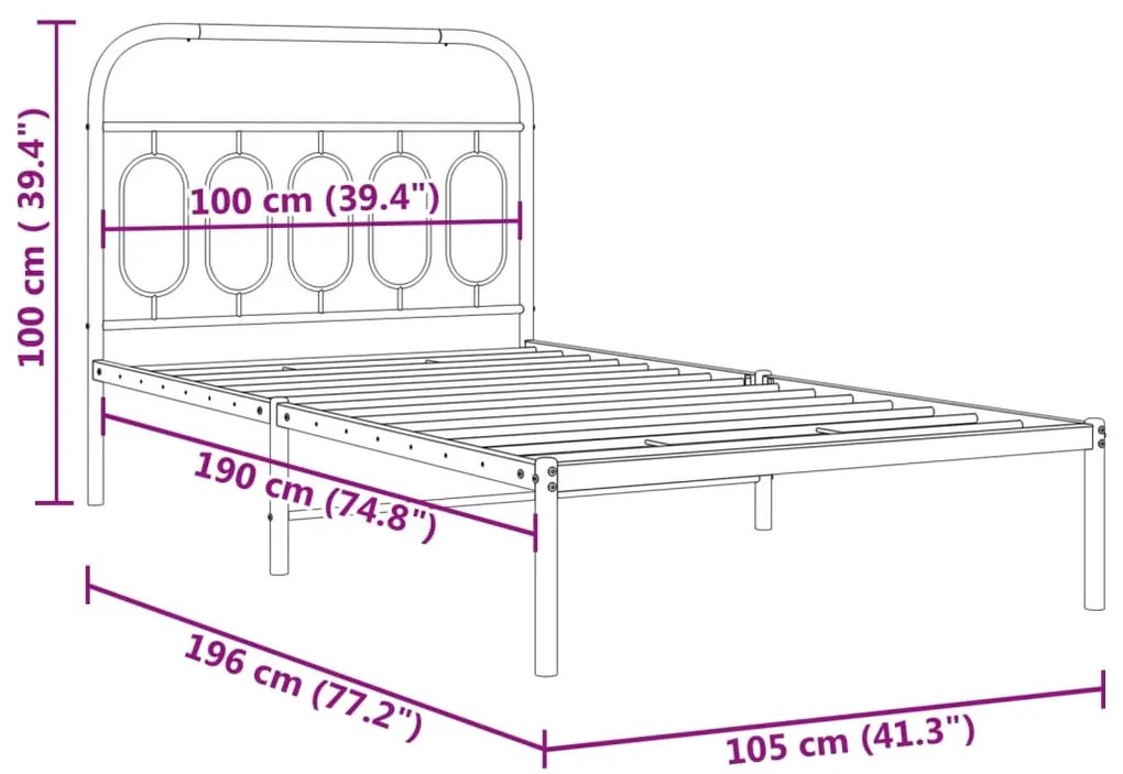 Estrutura de cama com cabeceira 100x190 cm metal branco