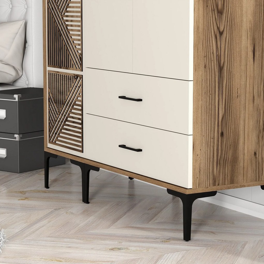 Roupeiro Kumsal PT – Nogueira e Creme – 120x47,5x201,4 cm