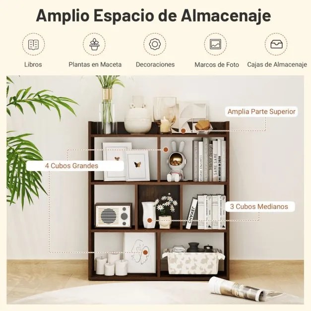 Estante aberta 80 x 20 x 90 cm com 7 cubos de madeira para quarto, sala de estar ou café