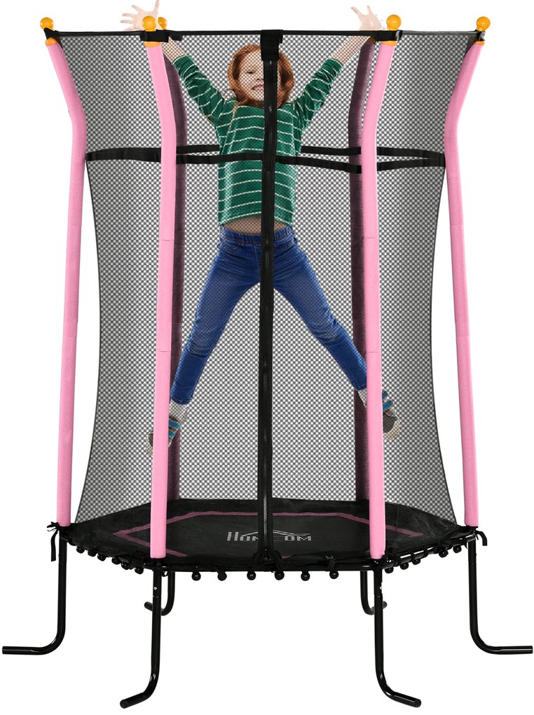 Trampolim para Crianças Cama Elástica Infantil com Rede de Segurança para Interiores e Exteriores Ø163,5x190 cm Rosa