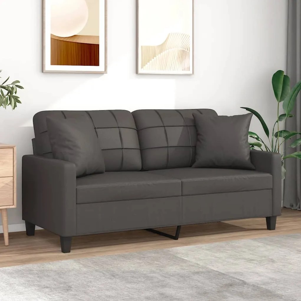 vidaXL Sofá 2 lugares c/ almofadas/almofadões 140cm couro artif. cinza
