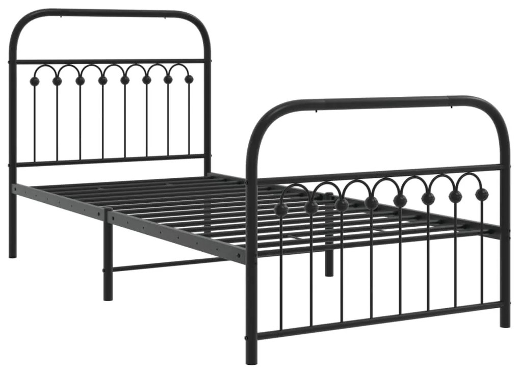 Estrutura de cama com cabeceira e pés 90x200 cm metal preto