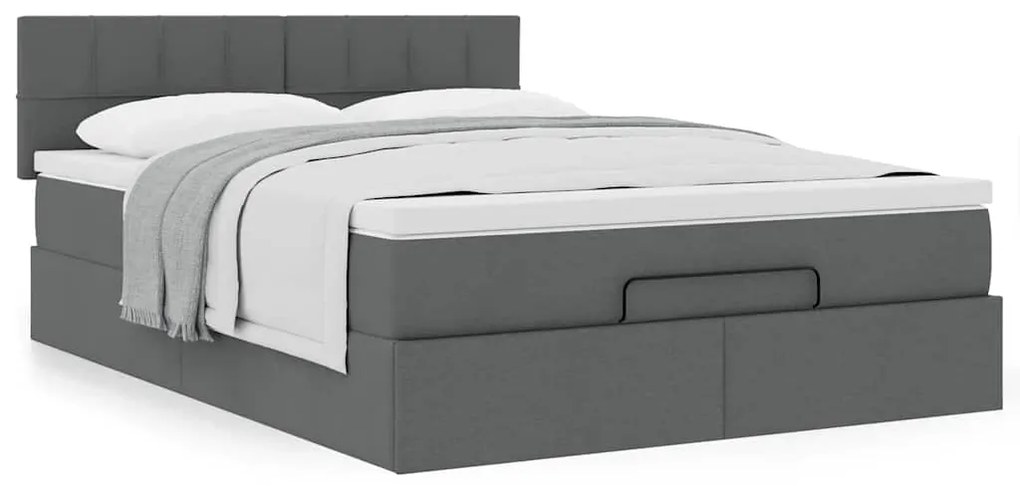 Cama otomana com colchão 140x190 cm tecido cinzento escuro