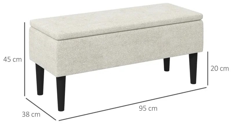 Banco Klaba com Baú em Tecido de 95cm - Bege - Design Moderno