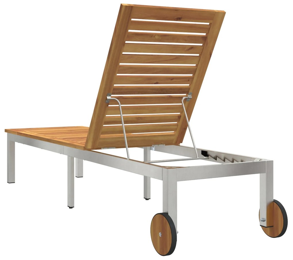 Espreguiçadeira com rodas 207x58x35 cm Madeira sólida de acácia e Aço