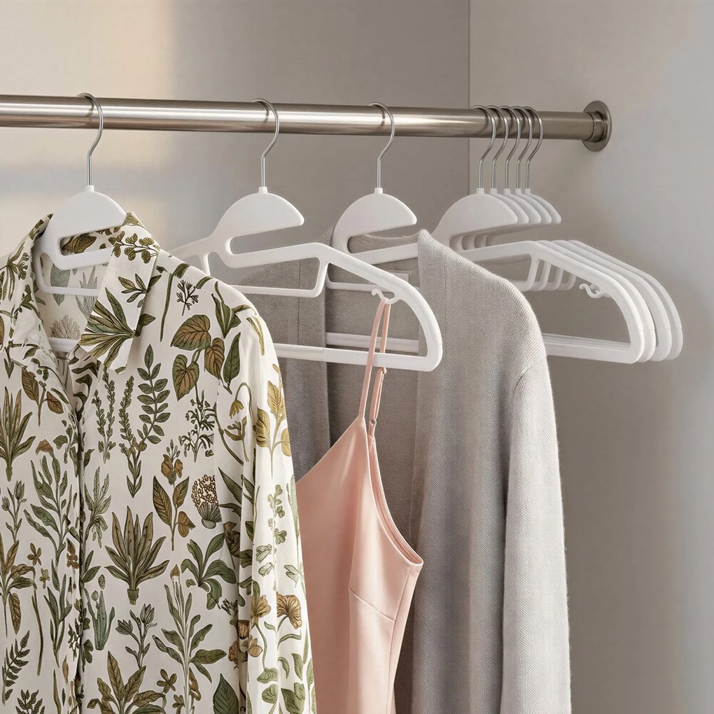 Conjunto de 20 Cabides de plástico, com abertura em forma de U brancos