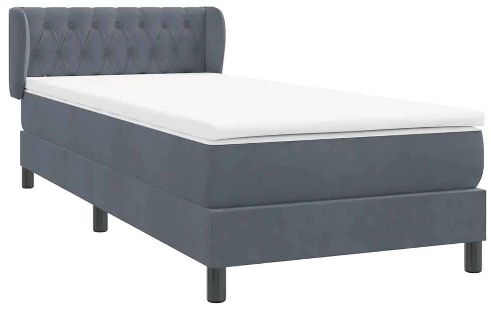 Cama com molas/colchão cinza-escuro 90x210 cm veludo
