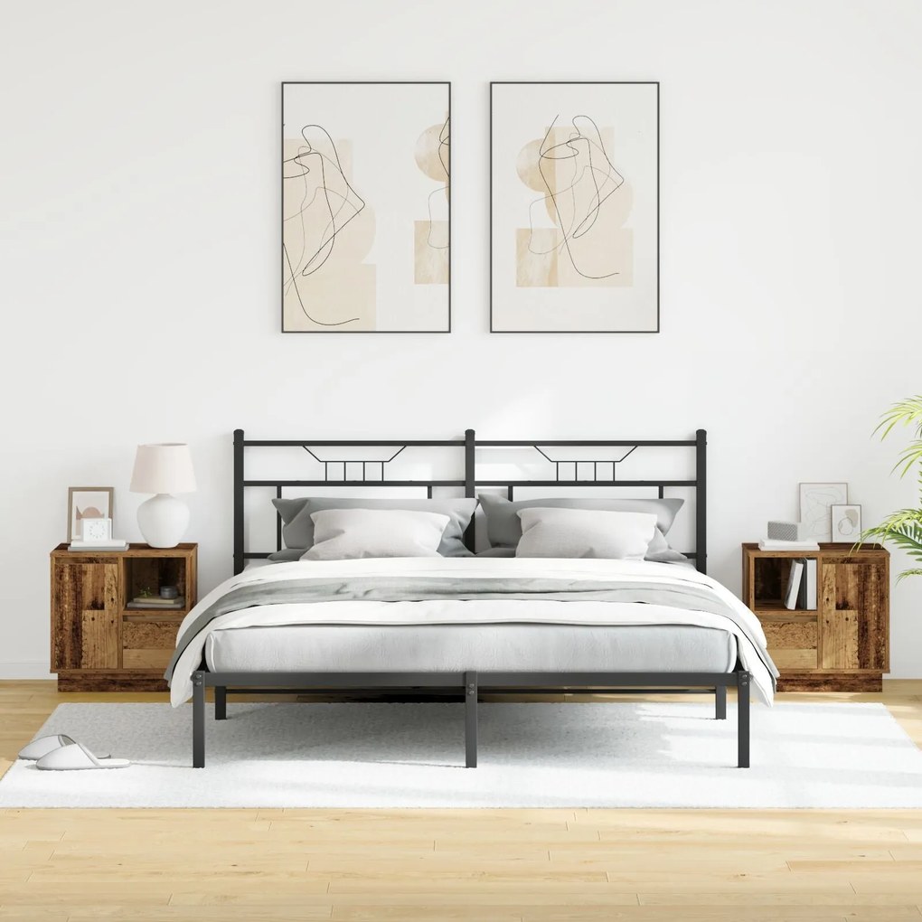 Cômodas de Cabeceira com LED 2 pcs Madeira Velha 50x34,5x50 cm