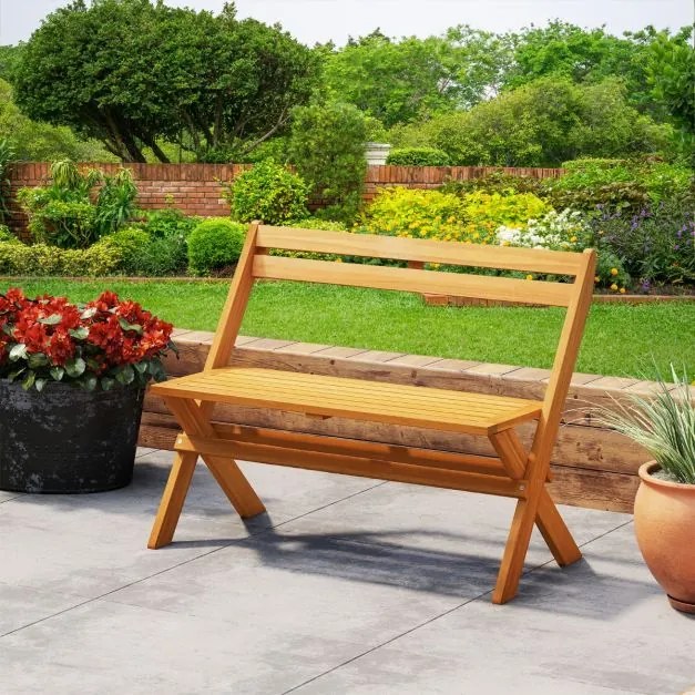 Banco jardim dobrável para exterior 56 x 105 x 80 cm em madeira de acácia para 2 pessoas, capacidade de 360 kg, para varanda, terraço, jardim ou parqu