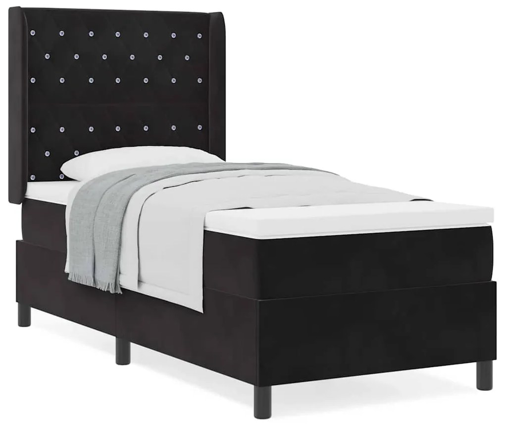 Cama Box Spring com Colchão Preta 100x200 cm Veludo