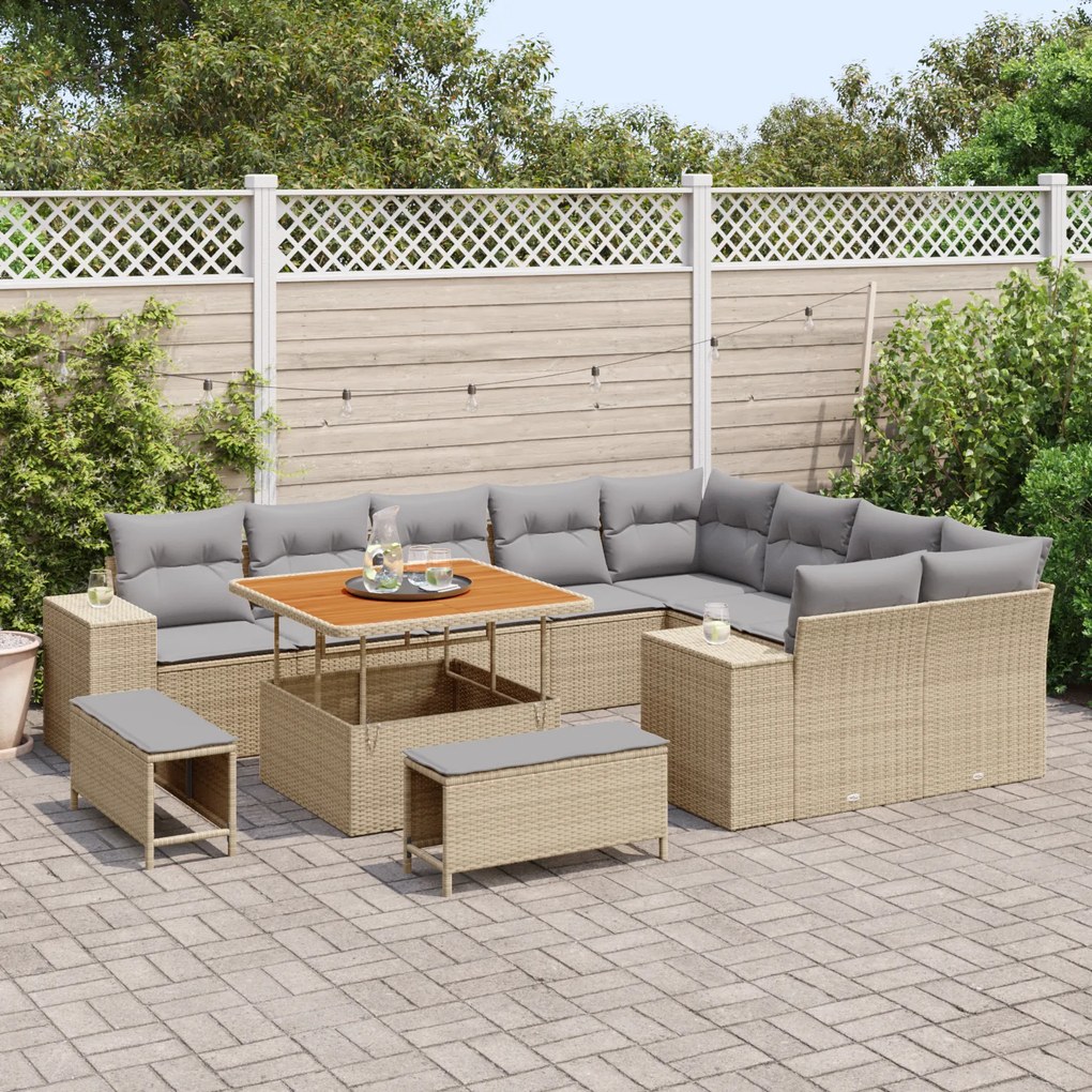 Conjunto de Sofás vidaXL de 12 peças com Almofadas Bege em Rattan Sint