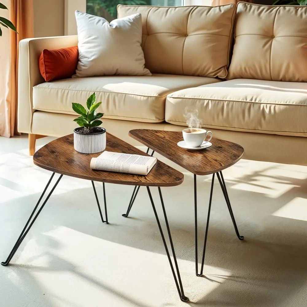 Conjunto de 2 mesas Mesas de centro para sala de estar, sala de jantar, quarto castanho vintage-preto