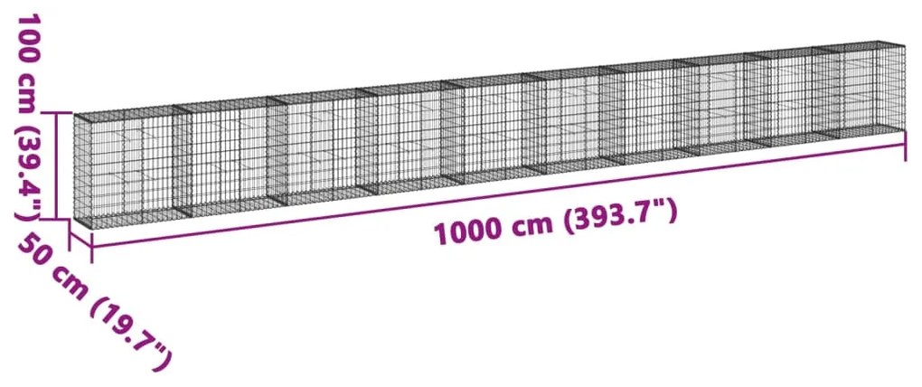 Cesto gabião com cobertura 1000x50x100 cm ferro galvanizado