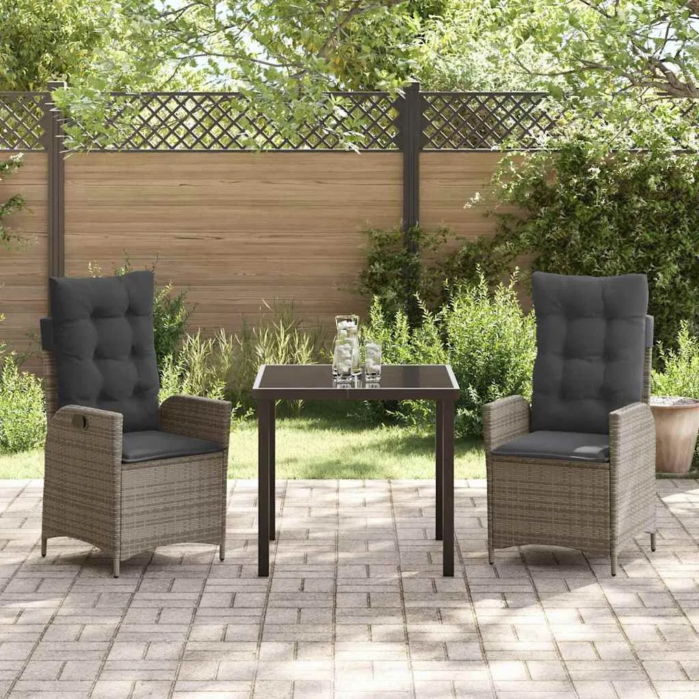 Conjunto de Jantar de Jardim com 3 Peças e Almofadas Cinza em Rattan d