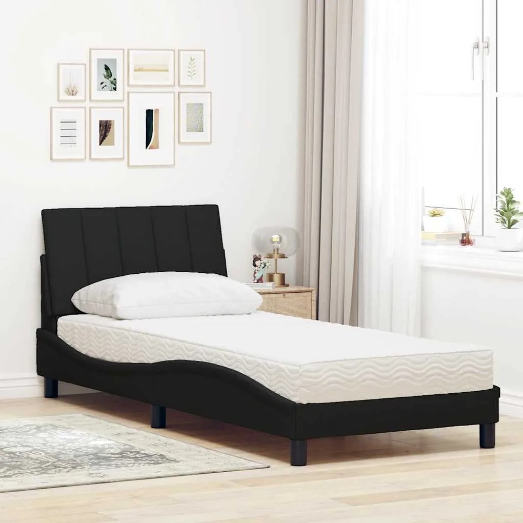 Cama com colchão 90x190 cm tecido preto