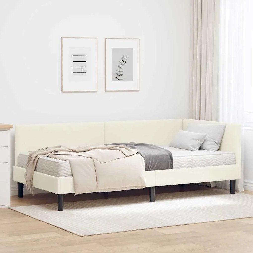 vidaXL Estrutura de Cama de Canto com Colchão 2 pcs Creme Veludo