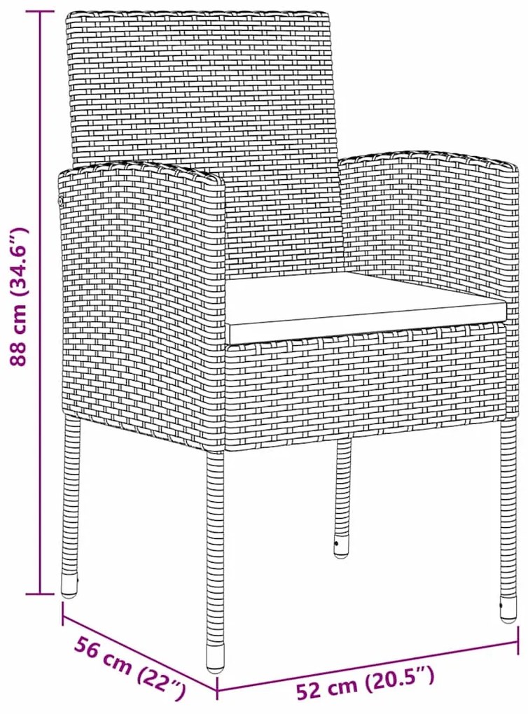 Conjunto de jantar pro jardim com 3 peças e almofadas em polyrattan ci