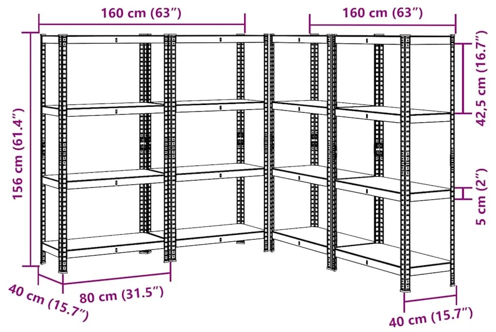 Prateleiras de armazenamento de 4 camadas 4 pcs aço azul