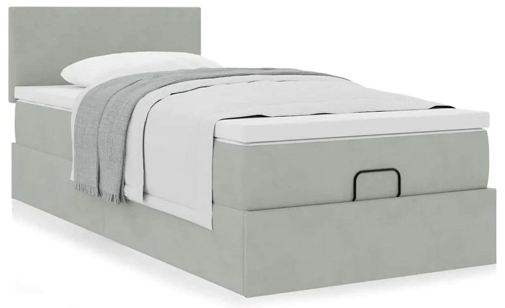 Estrutura cama otomana colchão 90x200 cm veludo cinzento claro