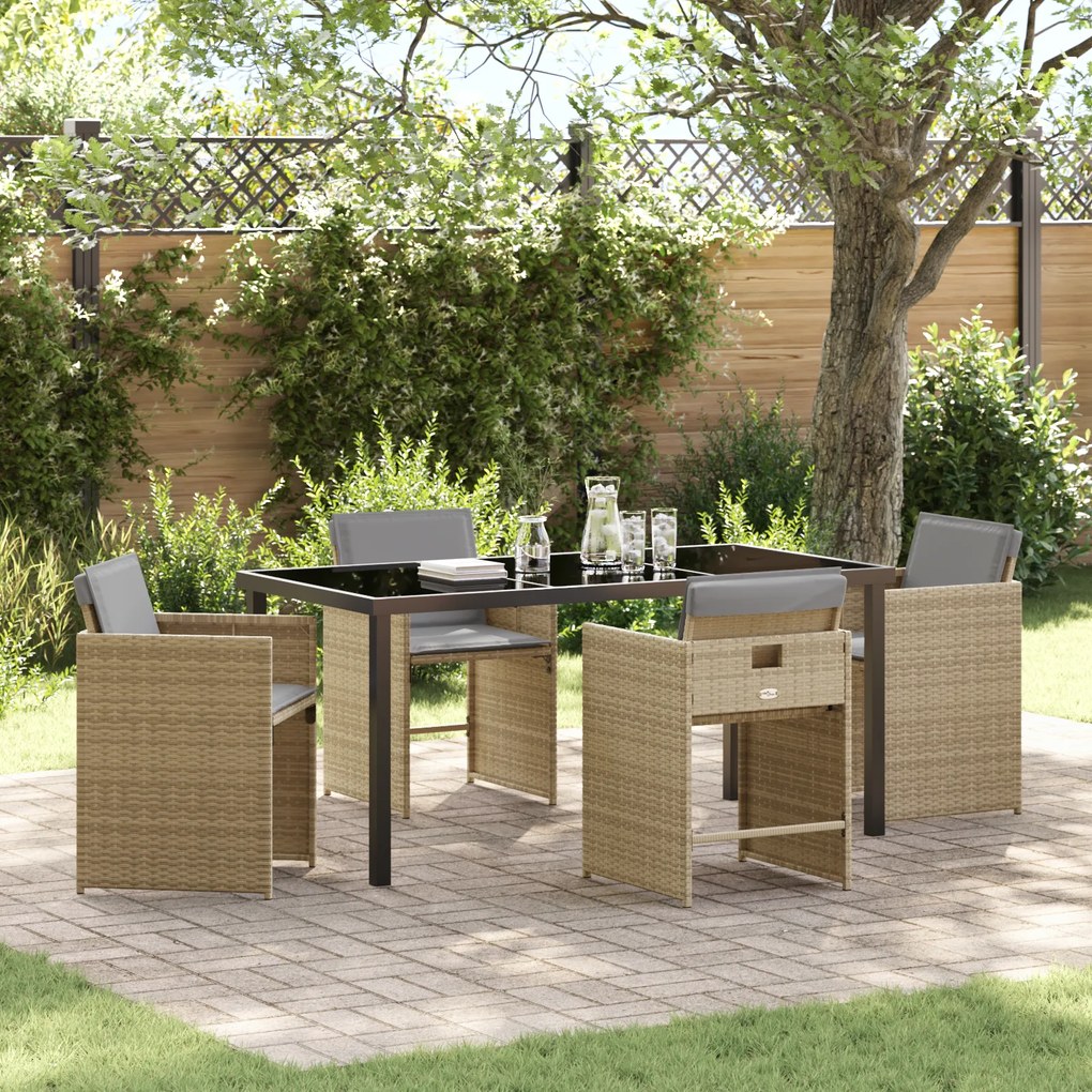 Conjunto de Jantar de Jardim vidaXL com Almofadas Bege Rattan Poliéste