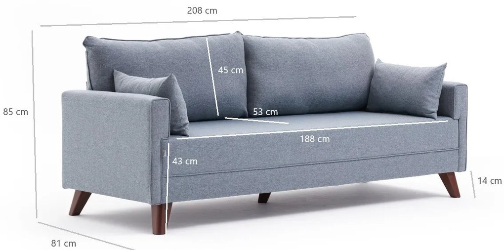 Sofá-Cama de 3 Lugares Bella – Azul – 208x85x81 cm
