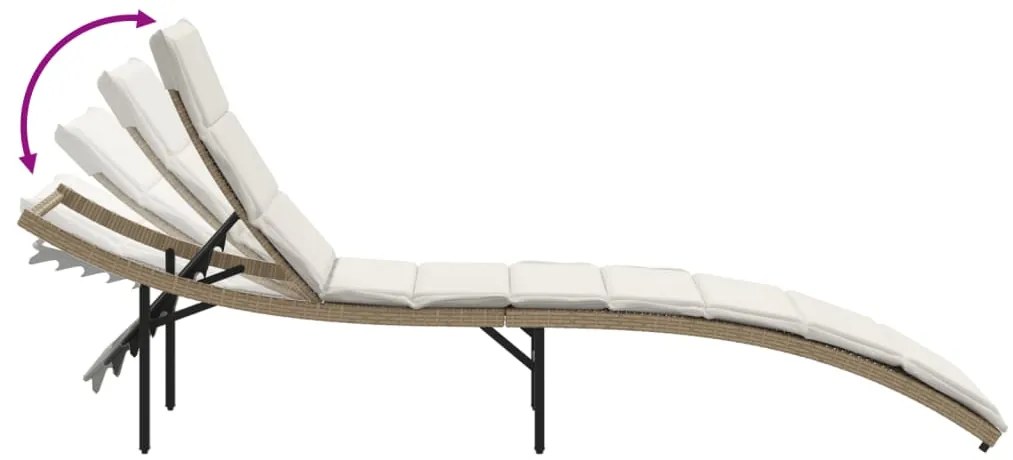 Espreguiçadeira com almofadão 55x199x50 cm vime PE bege