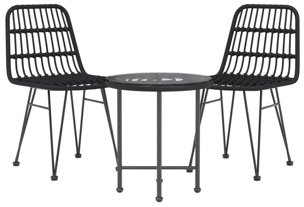 3 pcs conjunto de jantar para jardim vime PE preto