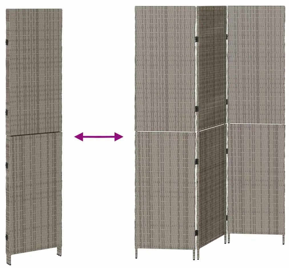 Divisor de Ambiente 3 Painéis Dobrável Cinza 147x180 cm Poly Rattan