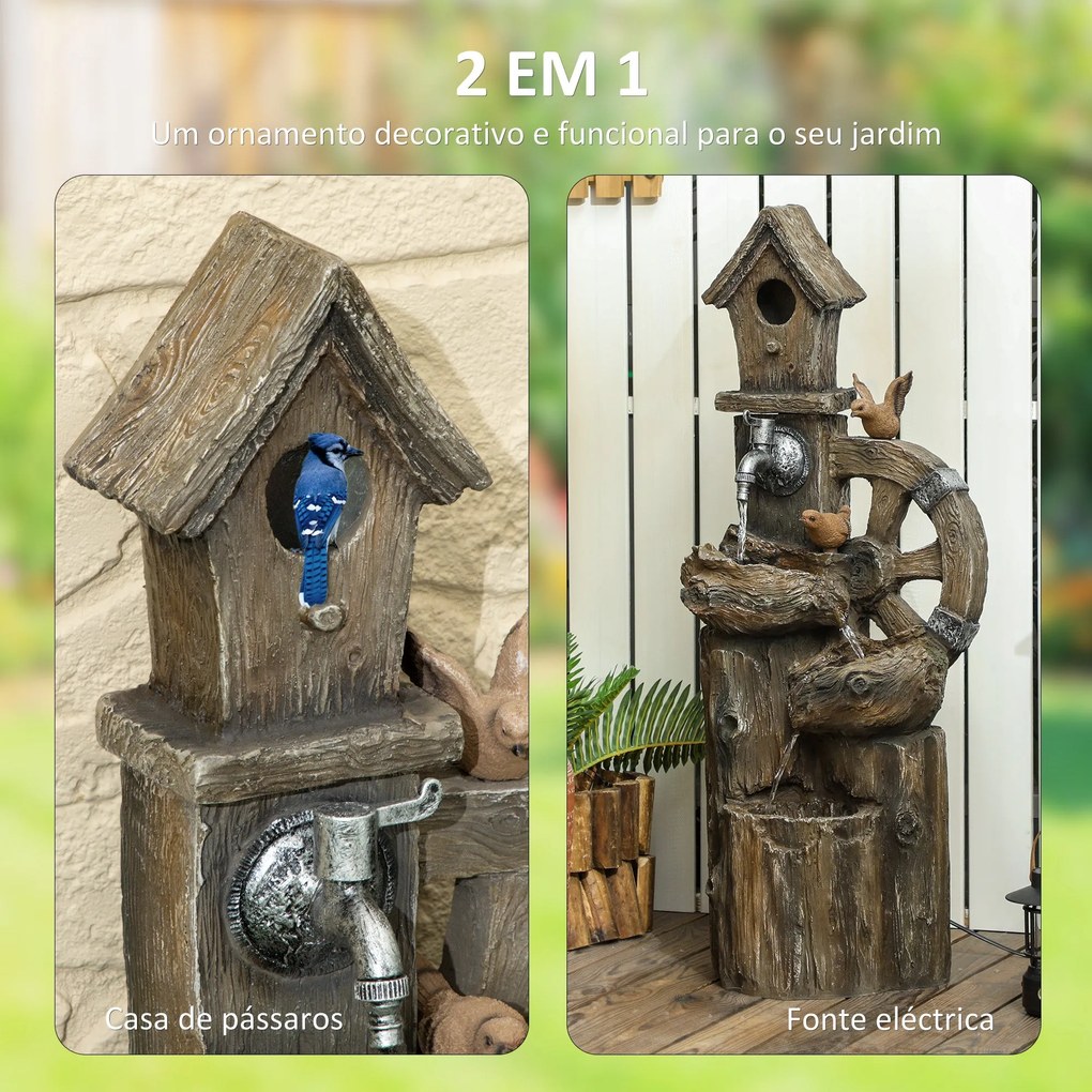 Fonte de Jardim 2 em 1 com Casa para Pássaros Fonte de Água de Exterio